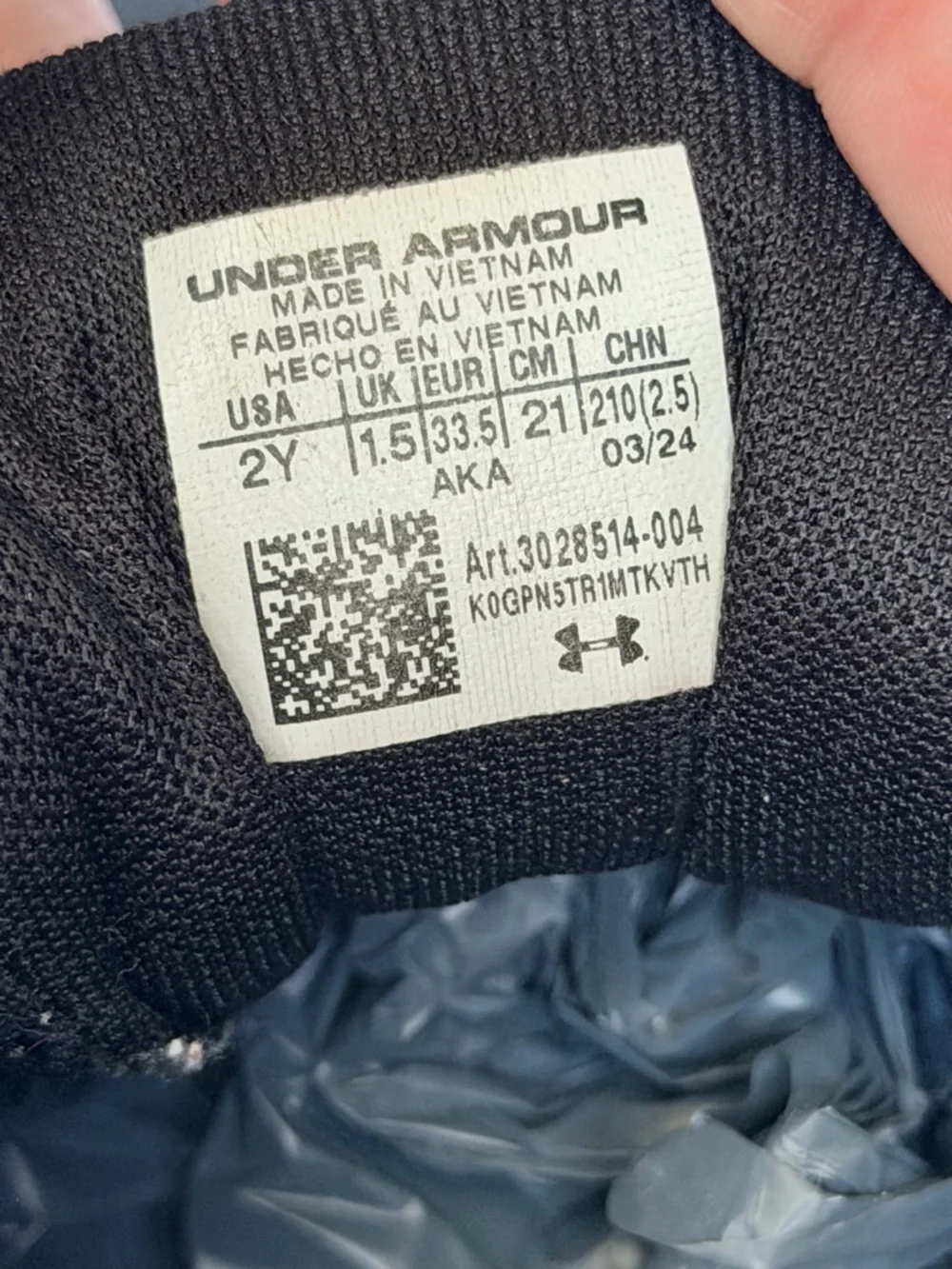 Under Armour Kids Black Sneakers with White Accent